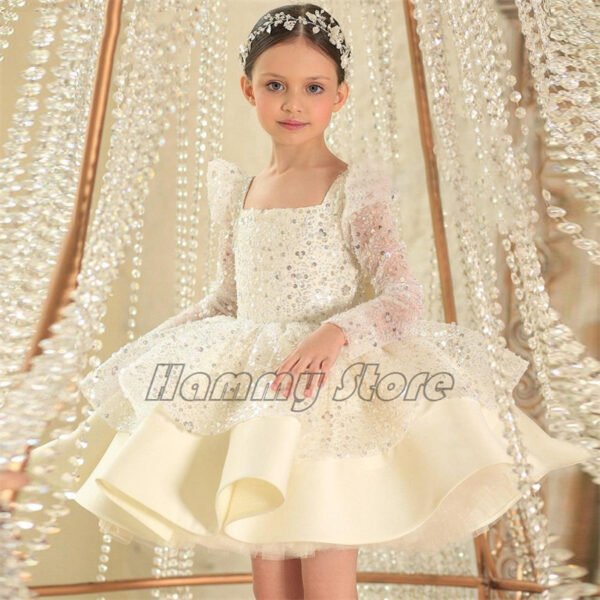 Elegante Pink Vestido Niña Lentejuelas TQL54