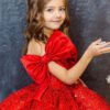 Rojo Vestido Niña para Cena Tutu Modelo con Detalle Lentejuelas y Moños TQL60