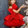 Rojo Vestido Niña para Cena Tutu Modelo con Detalle Lentejuelas y Moños TQL60