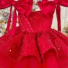 Rojo Vestido Niña para Cena Tutu Modelo con Detalle Lentejuelas y Moños TQL60